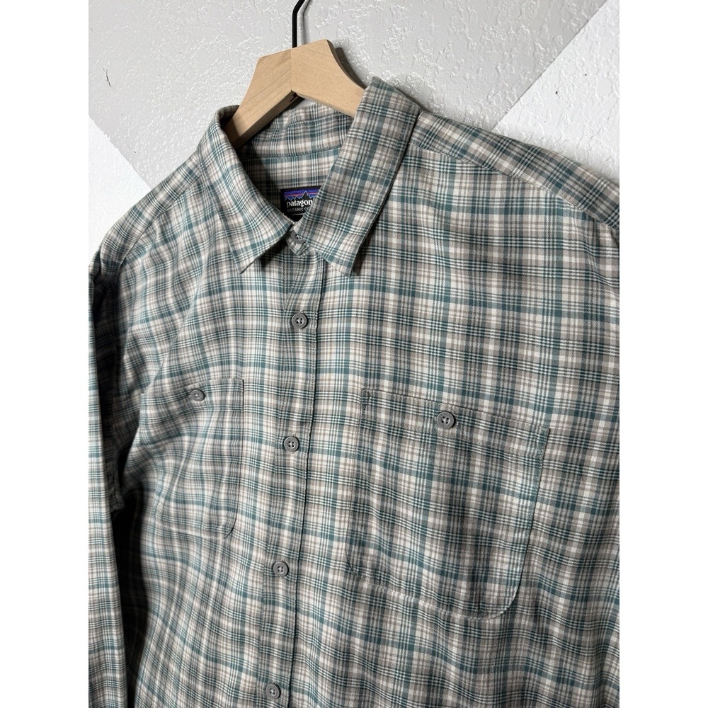 Patagonia Button Down Shirt Mens Sz L Gray Plaid Organic Cotton Outdoor Hiking - Picture 8 of 14